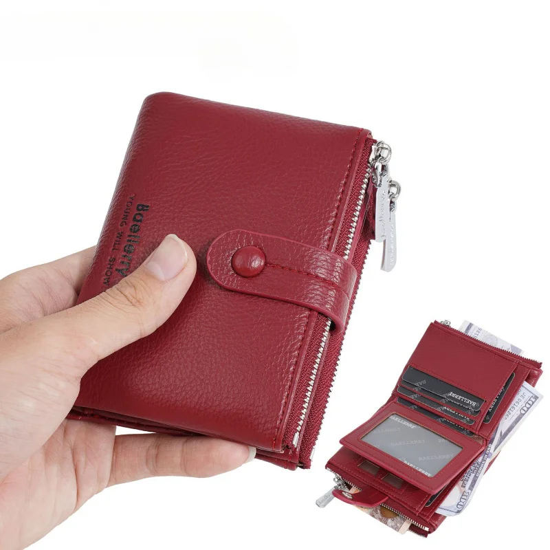 

Women's Short Wallet with High-End Texture Buckle Wallet Versatile Double Zipper Coin Purse
