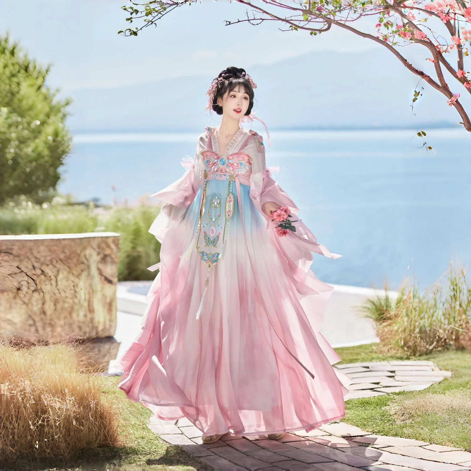 Han Clothing Qi Chest Heavy Industry New Embroidery Big Sleeve Super Daily Spring and Autumn Suit