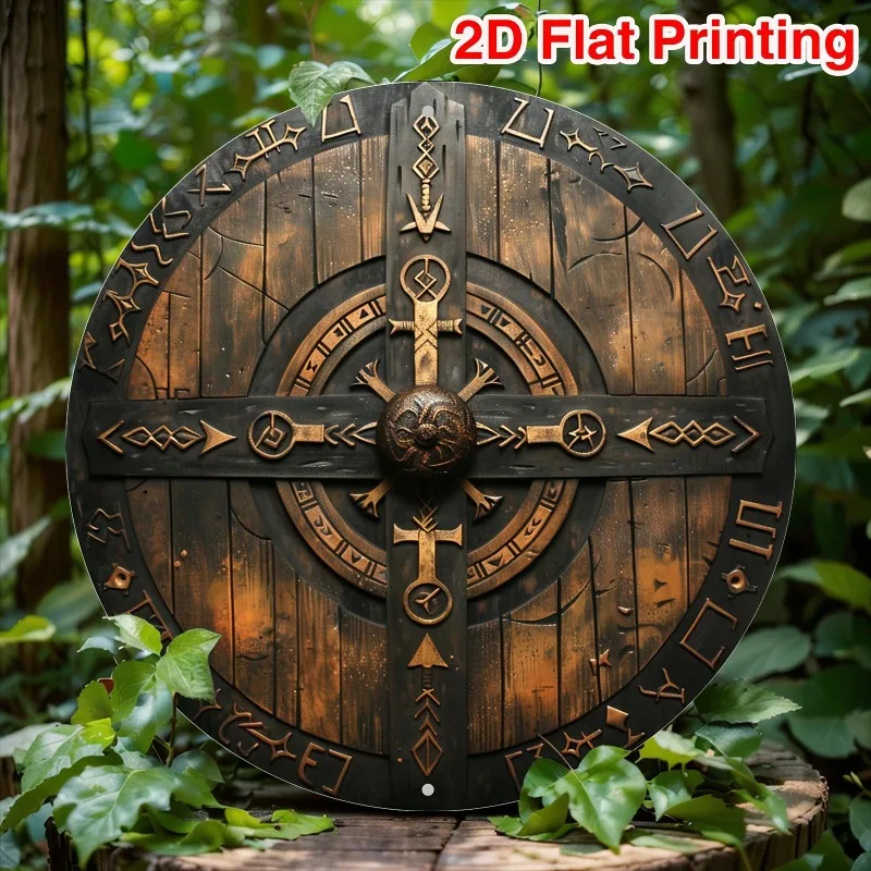 Viking Shield 2D Aluminum Wall Art Intricate Geometric Metal Sign 8x8 Inch Home Kitchen Living Room Wall Hanging Decor