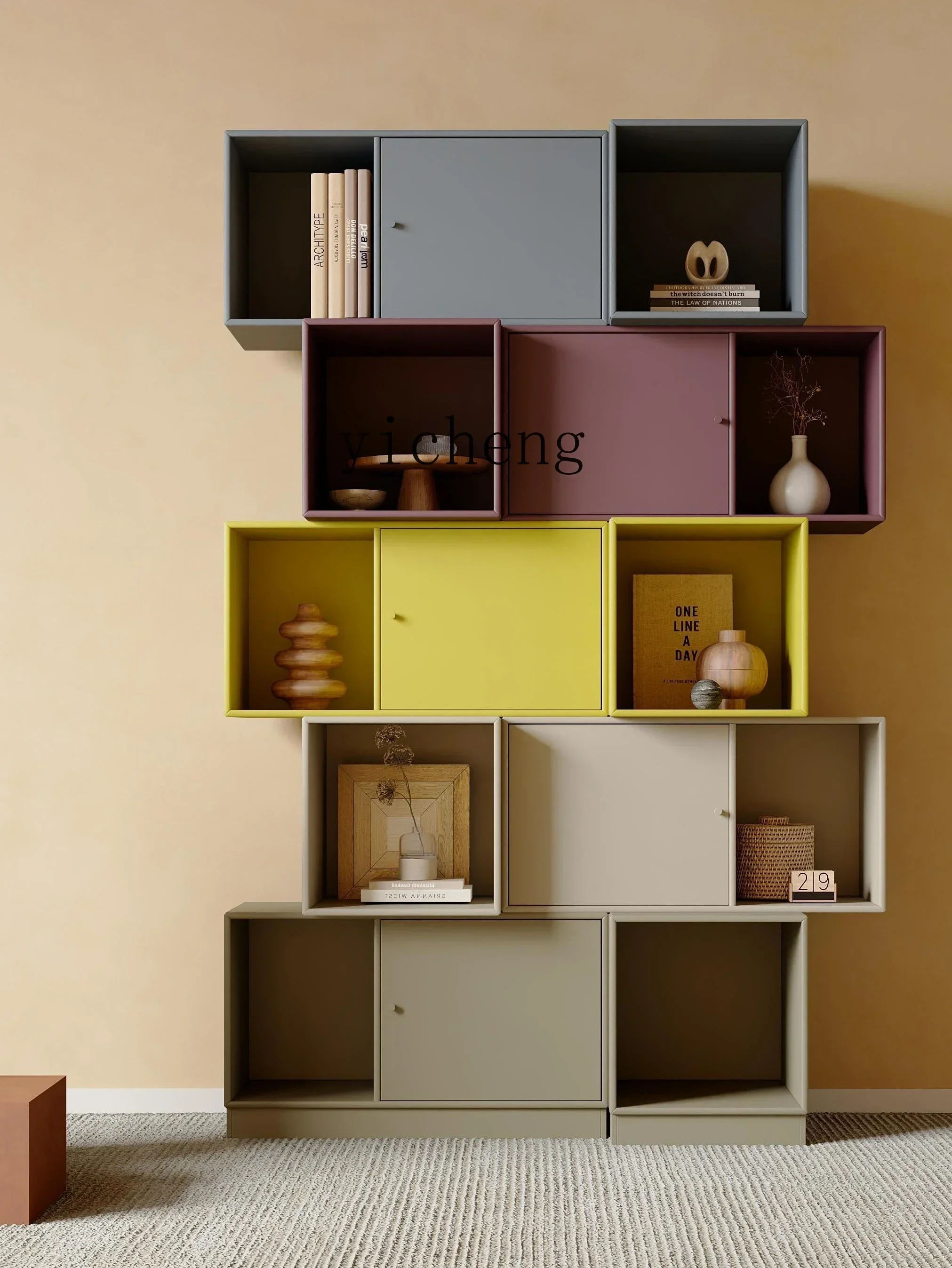 Tqh Italian Minimalist Floor Bookcase Storage Cabinet Designer Modular Color Storage Rack Combination