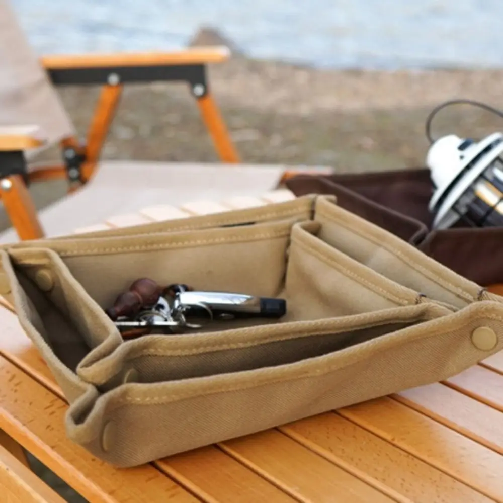 Clutter-Free Camping Organizer Tray Compact Multifunction Folding Storage Tray Desktop Oxford Cloth Outdoor Tray Sundry