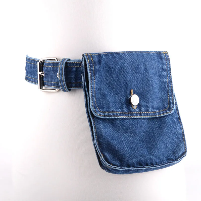 European Denim Fabric Waist Bag for Women Fashion Casual Girls Phone Coin Purse Waist Packs Adjustable Belt with Fanny Packs