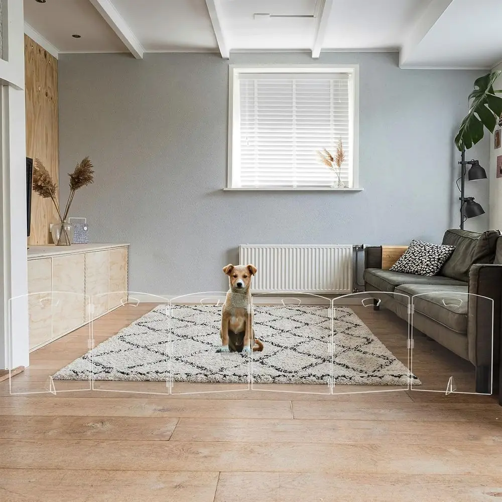 

Регулируемый 6-панельный воротник-ограждение для собак для использования внутри помещений, на лестницах и в дверных проемах – без сверления, 120 см в ширину x 23 см в высоту, акриловый материал с опорами