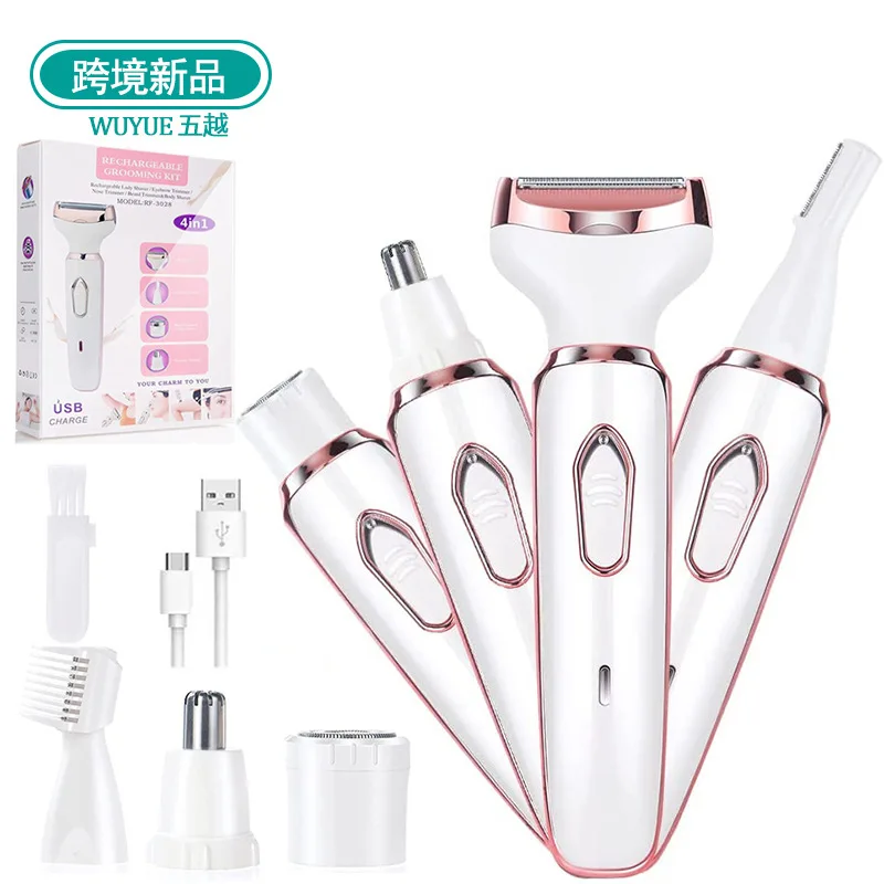 4 in 1 Rechargeable Electric Razor for Women Face, Nose, Legs, Underarm, Bikini Trimmer - Wet & Dry, Painless Grooming Kit