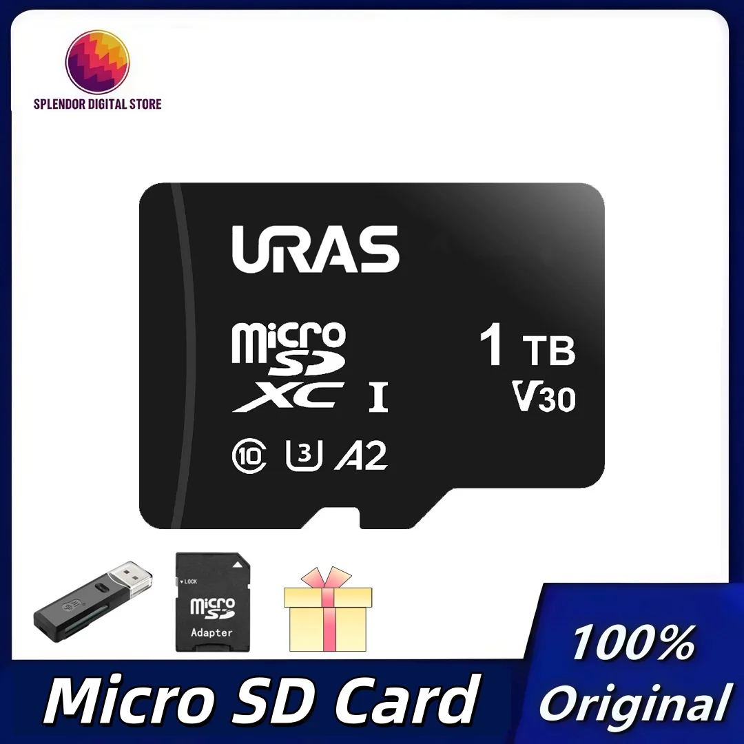 URAS Micro SD Card 1TB V30 A2 U3 140MB/s 4K UHD Recording MicroSDXC CardTF Memory Card High Speed for Switch Phone Camera Drone