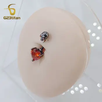 哥德骷髏紅鋯石心形肚臍環 14G 鈦或鋼槓鈴 CZ 肚臍穿孔飾品 男女萬聖節配件 10 最佳銷售 歌德式穿孔 - №10