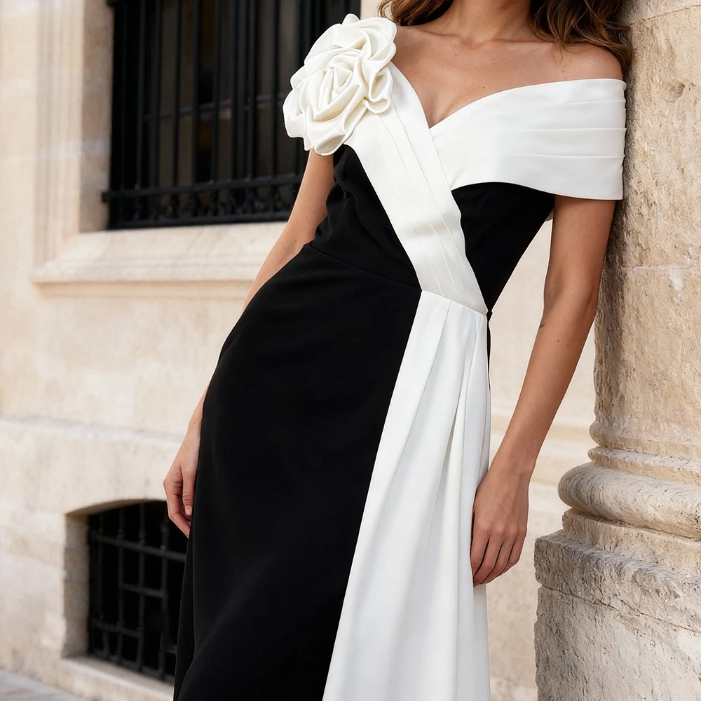 فساتين سهرة حورية البحر مخصصة بطول الأرض قبالة الكتف بدون أكمام فستان حفلات موضة الزهور الطية فستان حفلة بدون ظهر