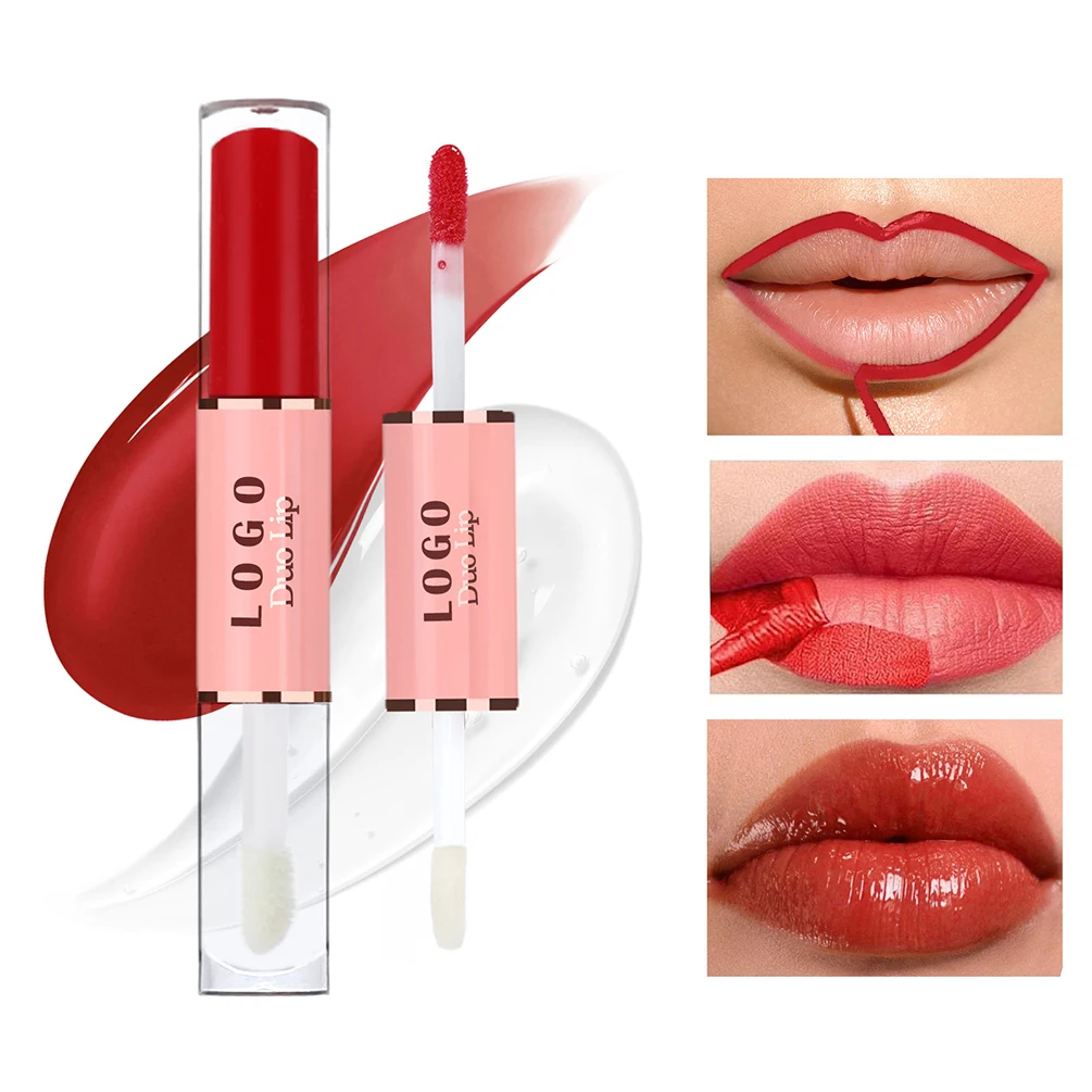 

6-color Ptivate Label Lip Tint&lip Oil Custom Logo Double-ended Tear-off Lip Gloss Lips Glaze Smudge Proof Pigment Makeup Vegan