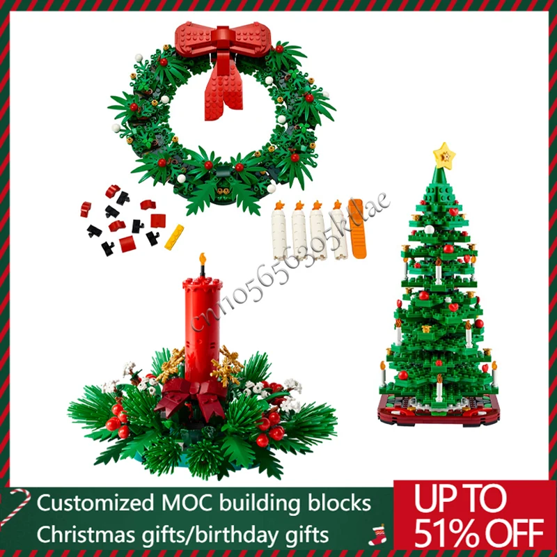 

Новая Рождественская елка, свеча, венок, украшение стола, креативная модель MOC, головоломка на заказ, архитектура, сборная модель, игрушка, подарок на фестиваль