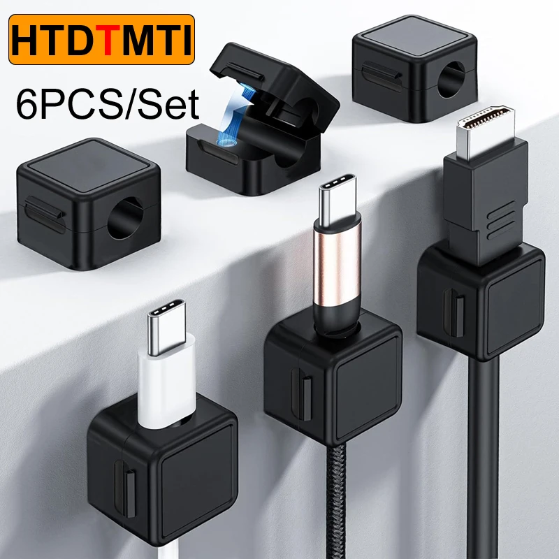 6PCS Magnetic Cable Clips Organizer Charging Smooth Adjustable Cord Winder Holder Under Desk Cable Management Wire Keeper