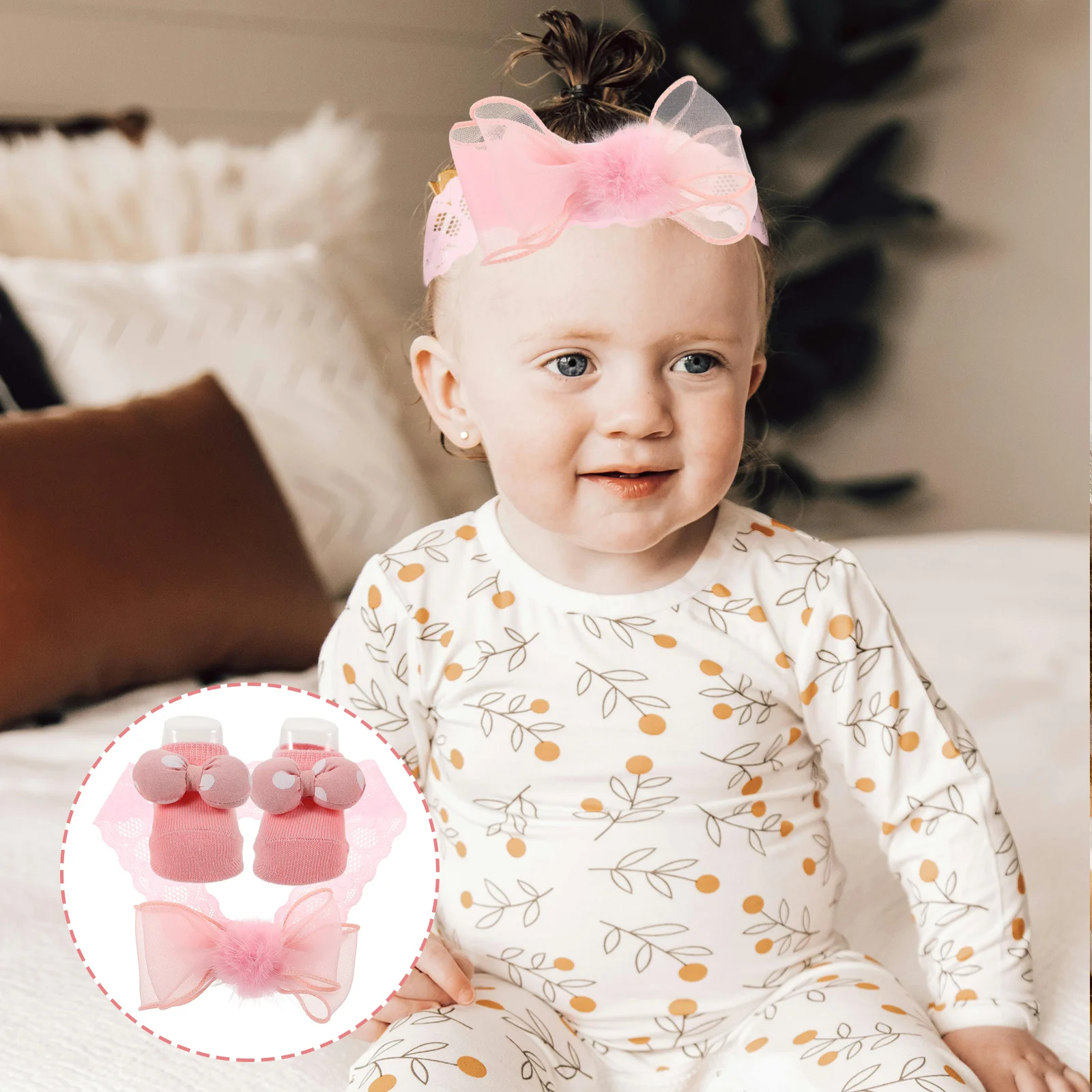 

1 set 1 Set Baby Girls Headband Socks Flower Hair Band Newborn First Month Gift Party Costume Accessory Toddler Infant Newborns