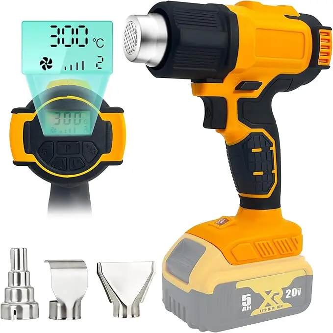 [No battery] Wireless Hot Air Gun Suitable for Dewalt 20V Battery, 122 ° F-1022 ° F Hot Air Gun with Digital LCD Display Screen