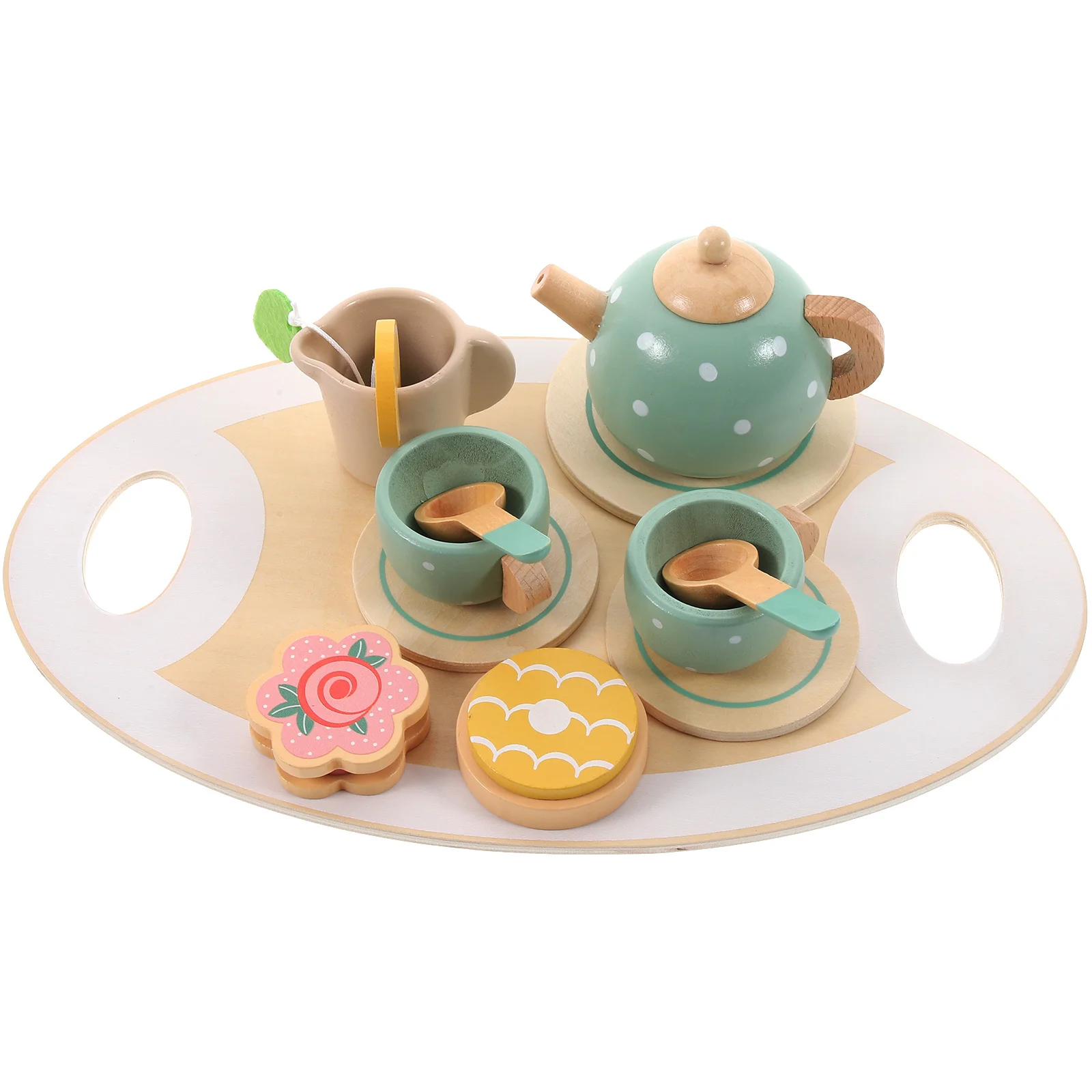 1 مجموعة طقم شاي خشبي ملون التظاهر اللعب طقم شاي بعد الظهر للأطفال الصغار الفتيات الاطفال فتاة خيالية طفل اللعب