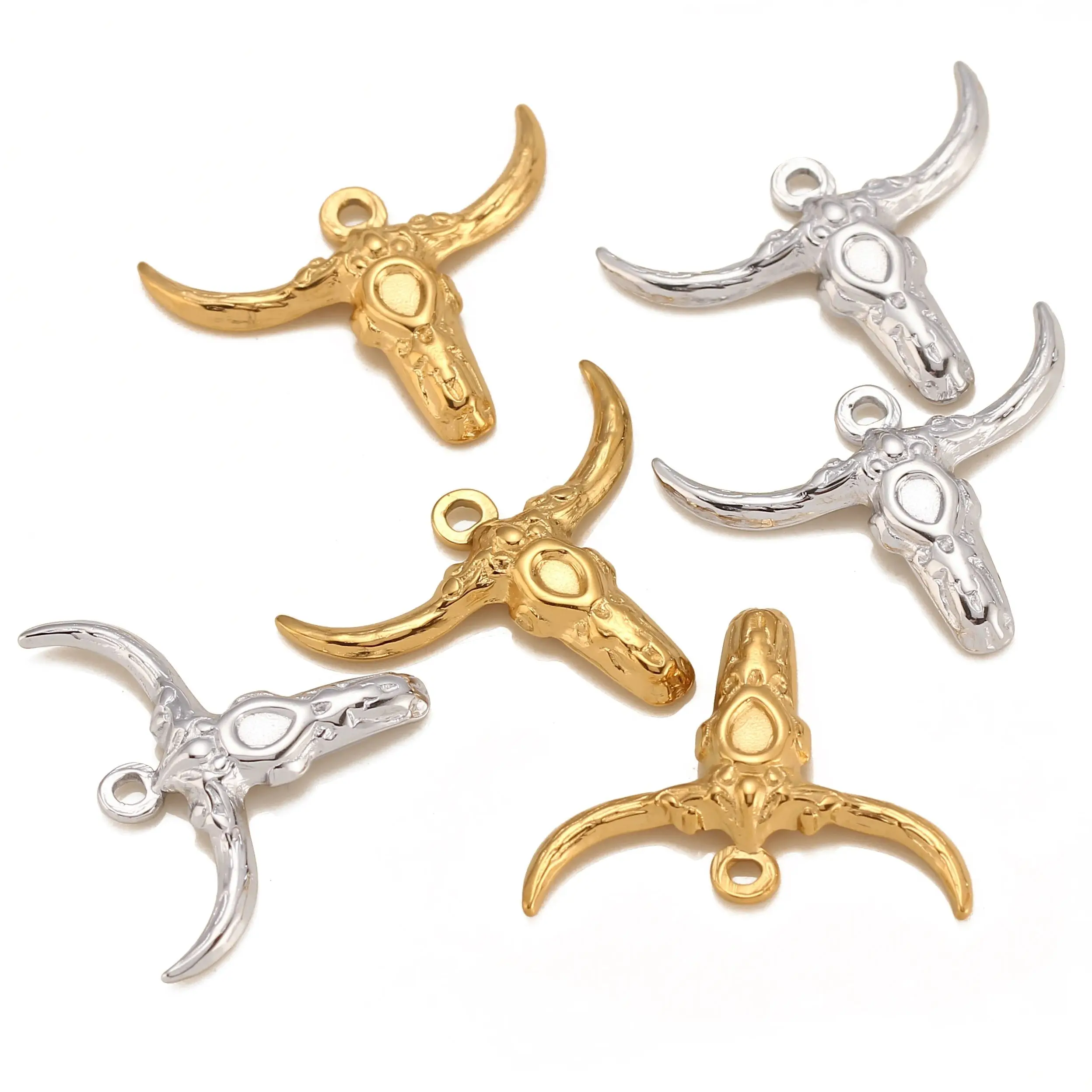 3Pcs/Lot Western Cattle Head Charms Stainless Steel National Cow Pendant for Earring Necklace Bracelet Jewelry Making Wholesale