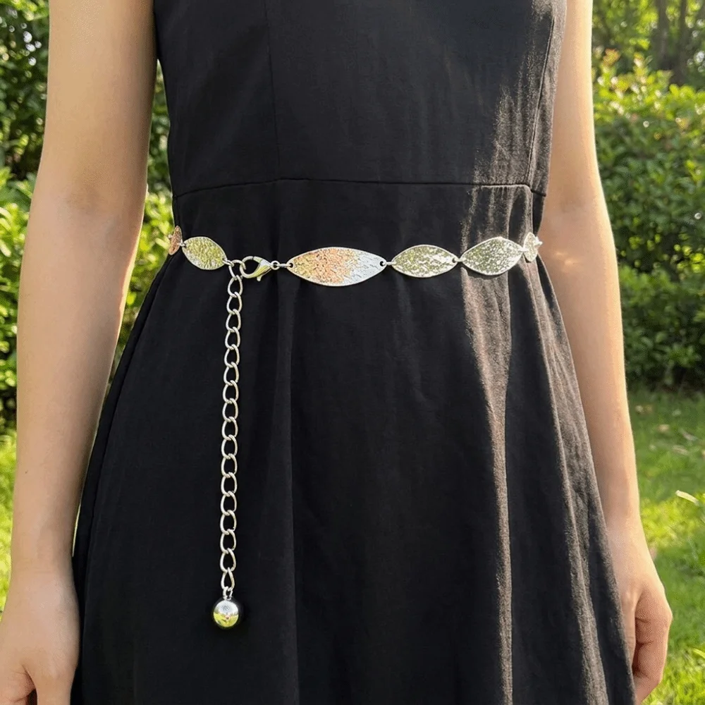 Fashion match Irregular Leaves Waist Chain Adjustable Trendy Belly Chain Pleated Boho Skirt Belt Summer
