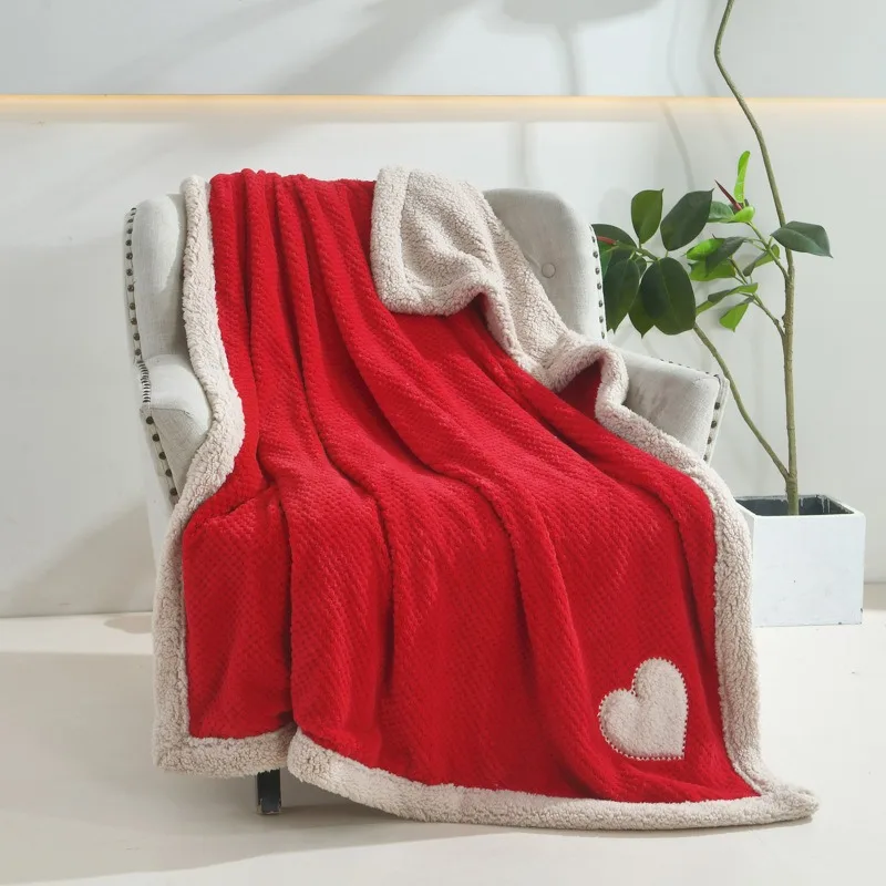 

Autumn Winter New Bebe Velvet Patchwork Embroidered Heart Thick Warm Nap Blanket Sofa Cover Blanket Cozy Home Decor
