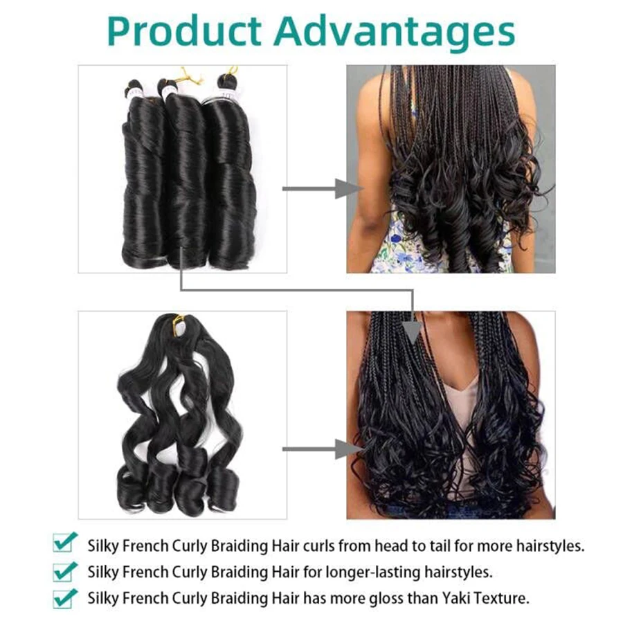 TOMO Long French Curly Braiding Hair 22 Inch Loose Wave Braids Hair Pre Stretched Synthetic Crochet Hair Extensions