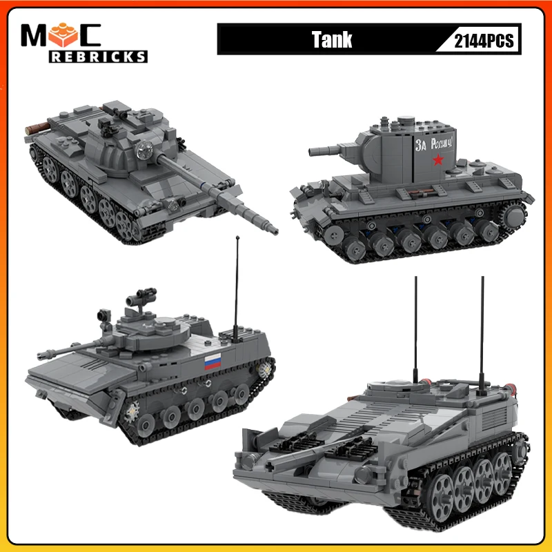

MOC Building Blocks Soviet Union Strv 103 T-62 BMD-2 KV-2 Heavy Assault Tank DIY Model Technology Bricks Boy Toy Christmas Gifts