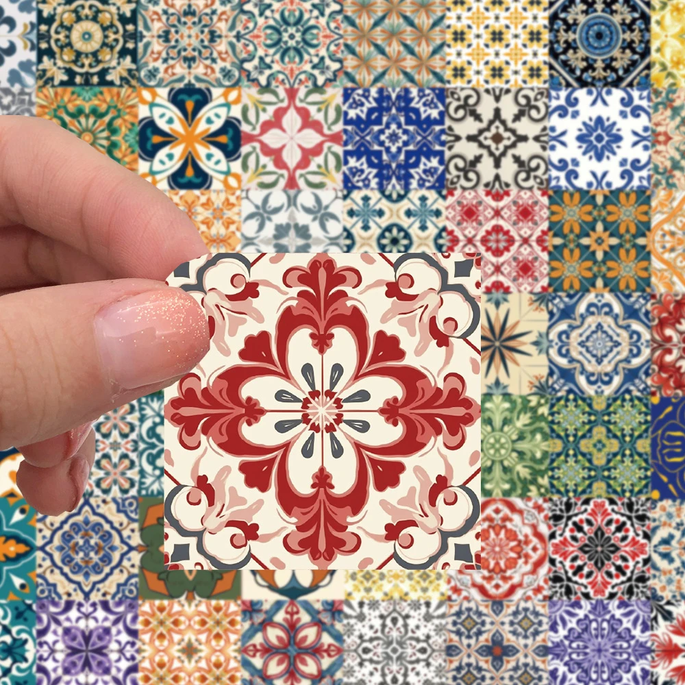 

10/30/50pcs Funny Creative Tile Pattern Stickers Vintage Decoration Decals DIY Notebook Laptop Suitcase Cartoon Graffiti Sticker