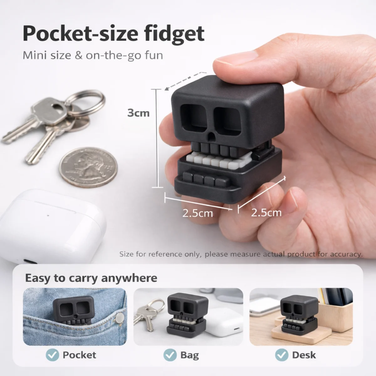 Skull Clicker Fidget Toy, Mini Pocket-Size Stress Relief Clicker for Focus & Anxiety, Smooth Pressing, Durable Material view 3