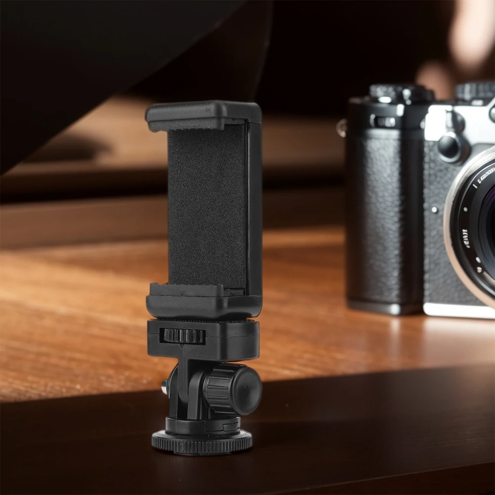 Hot Shoe Phone Holder com Cold Shoe Mount, Clipe para Smartphone, Rotativo, Grampo, Suporte para Canon, Nikon, Sony, DSLR Camera