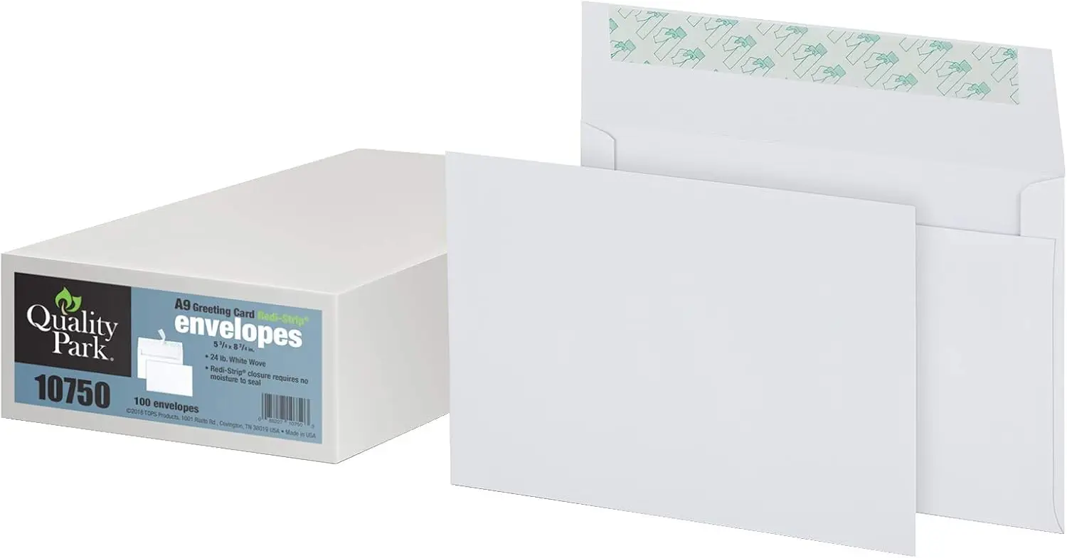 A9 Greeting Card Envelopes, Self Seal, 5-/4 x 8-/4, 24  White, for Half-Fold Greeting Cards, Invites & Photos, 100 Per  (QUA