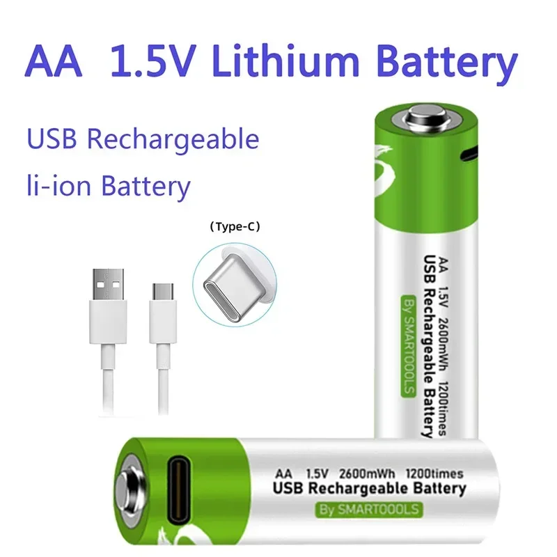 

2024 1.5V 2600mAh AA USB Lithium Rechargeable Battery For Remote Control Mouse Electric Toy Shaver Small Fan MP3+ TYPE C Cable