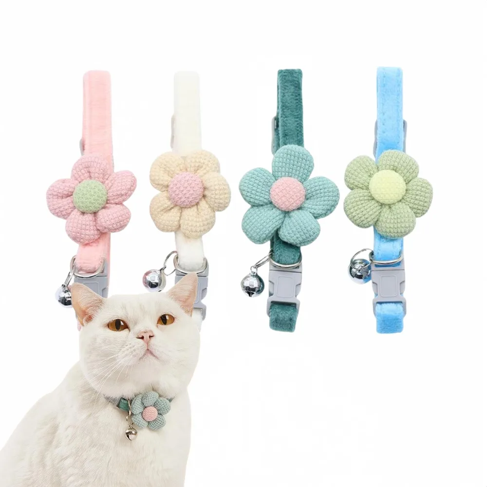 gatos Kawaii Adjustable Cats Collar Flower Pet Collar Safety Pet Supplies Small Dog Kitten Cat Bow Bell Lovely Flowers Bell 고양이