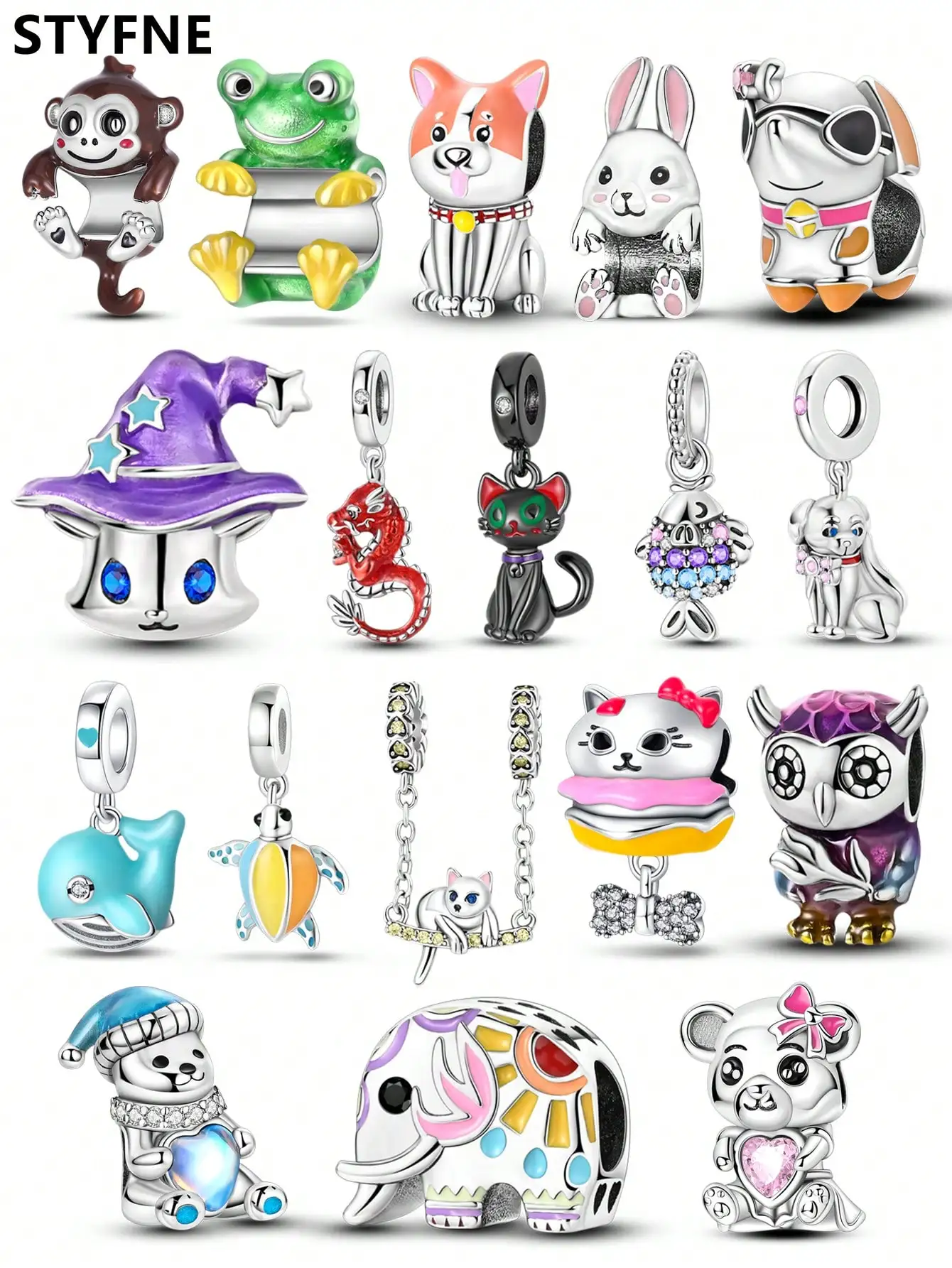Charms Plata Cute Animals Frog Rabbits Puppies Beads Silver Plated Fit Charms Original Bracelet for Jewelry Making DIY Charm