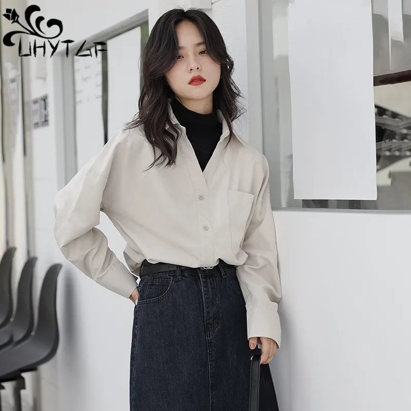 

UHYTGF Fashion Fake Two Pieces Lapel Shirt Womens Long-Sleeved Pullover Autumn Blouse Female New Chic Elegant Ladies Clothes 294