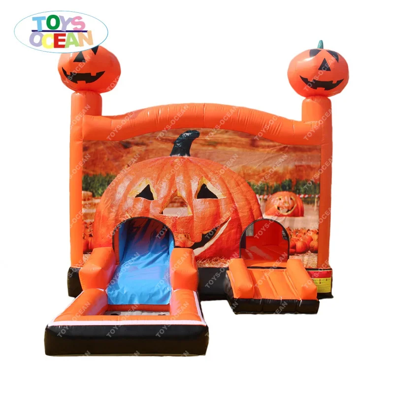 Custom Commercial Grade Halloween Haunted House Pumpkin Bouncer Inflatable Spooky Bounce Combo with Slides for Kids