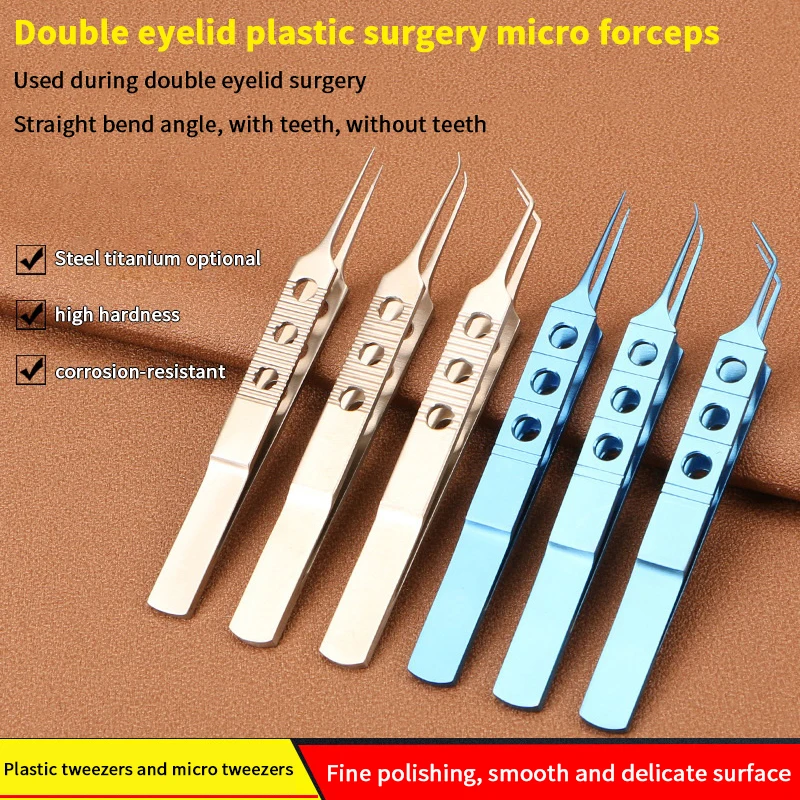 New Titanium Alloy/Stainless Steel Ophthalmic Forceps With Teeth Microsurgical Tweezers Double Eyelid Plastic Surgical Forceps