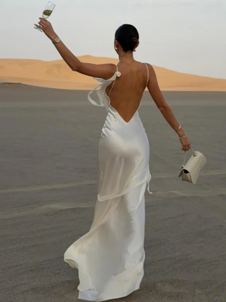 Elegant 3d Flowers Backless Dress Women Bodycon Swing Collar Sleeveless White Sling Maxi Robe 2025 Summer Lady Evevning Vestidos - Image 6