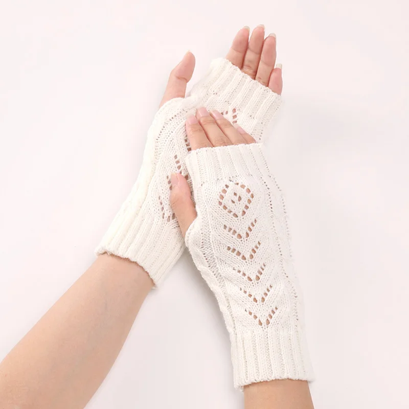 Guantes de medio Dedo de punto hueco corto para mujer, guantes de lana cálidos y versátiles, nuevos, Otoño e Invierno