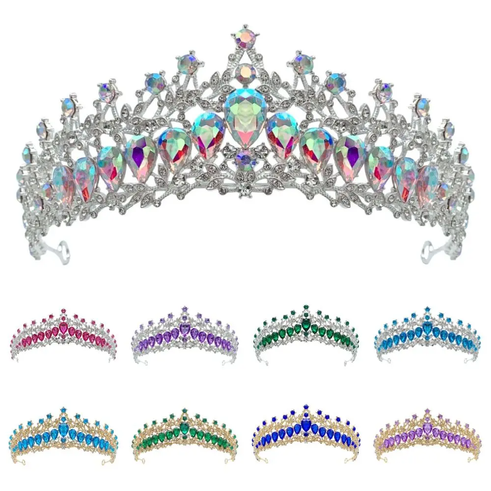 Shiny Baroque Queen Tiaras Luxury Adjustable Alloy Princess Crown Dazzling Multicolor Bridal Headwear Themed Parties