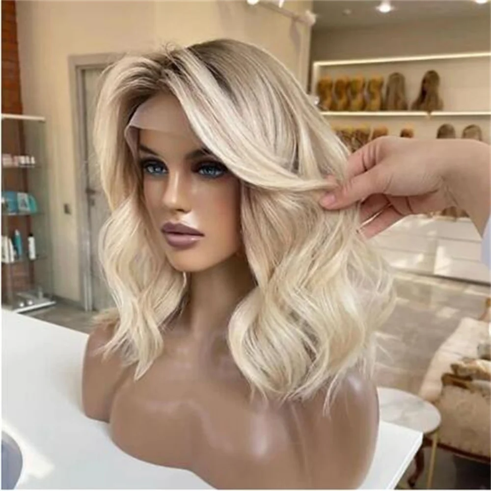 Soft Ombre Blond Wave Hair 150 density and 13×4 100%human hair wig lace front wig, with baby hair pre plucked and f view 3