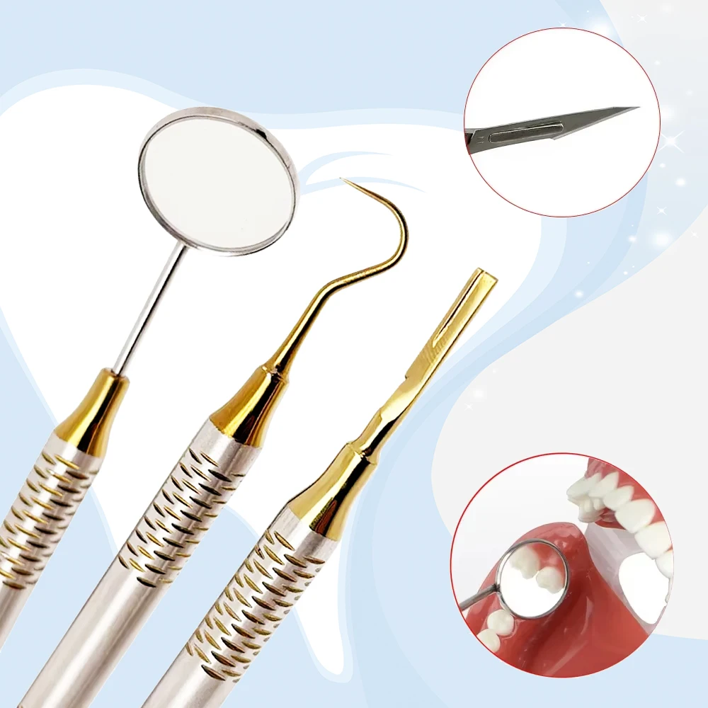 

Stainless Steel Dental Mouth Mirror and Explorer Probe Set for Oral Care Teeth Cleaning Dentist Equipment