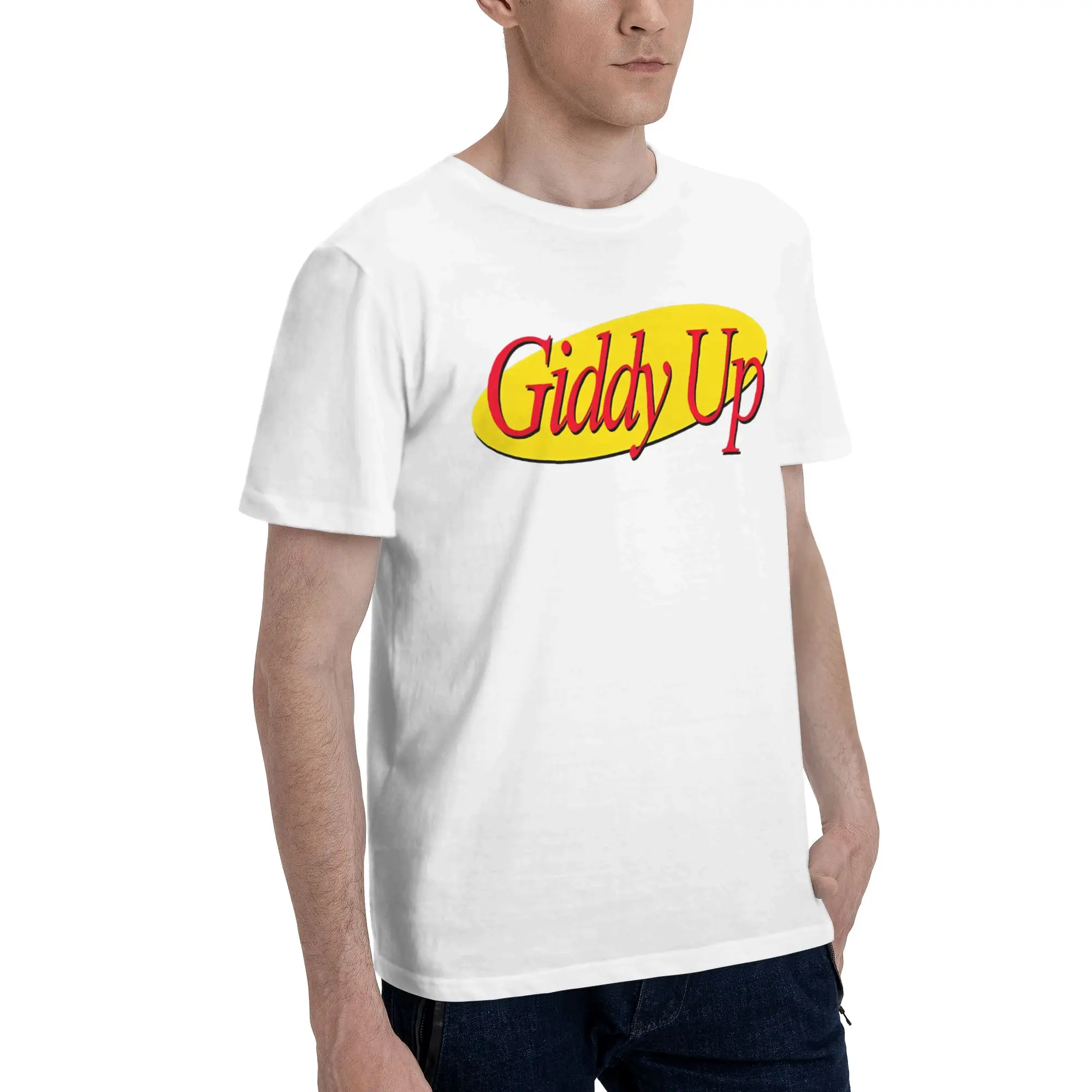 yellow Giddy up   Men's T Shirts race horse giddy the f up Humor Tee Shirt Short Sleeve Crew Neck Printing Tops T-Shirt