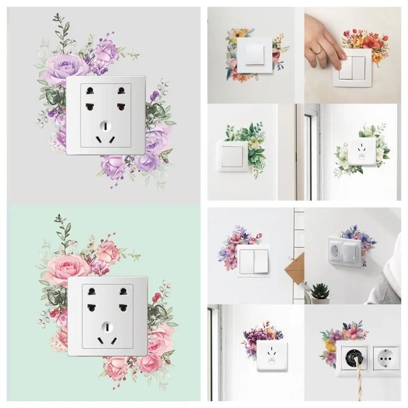 Beautiful Switch Decorative Stickers Warm Flowers Wall Socket Light Switch Simple Wallpaper Wall Paper Self-Adhesive Water Proof