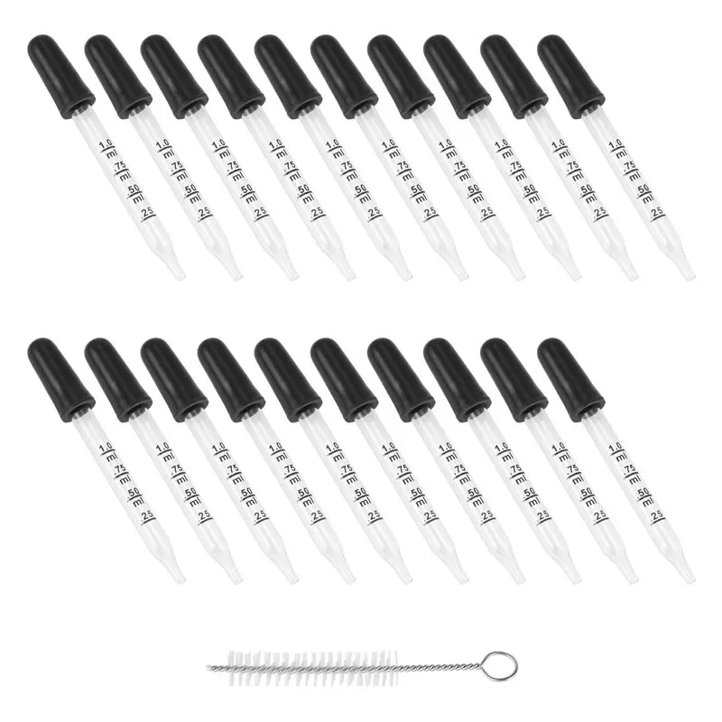 

A60z20pcs 1Ml Glass Liquid Droppers, Eye Dropper Pipettes With Black Suction Bulb, For Makeup Art Liquid,Straight Tip Stylemay