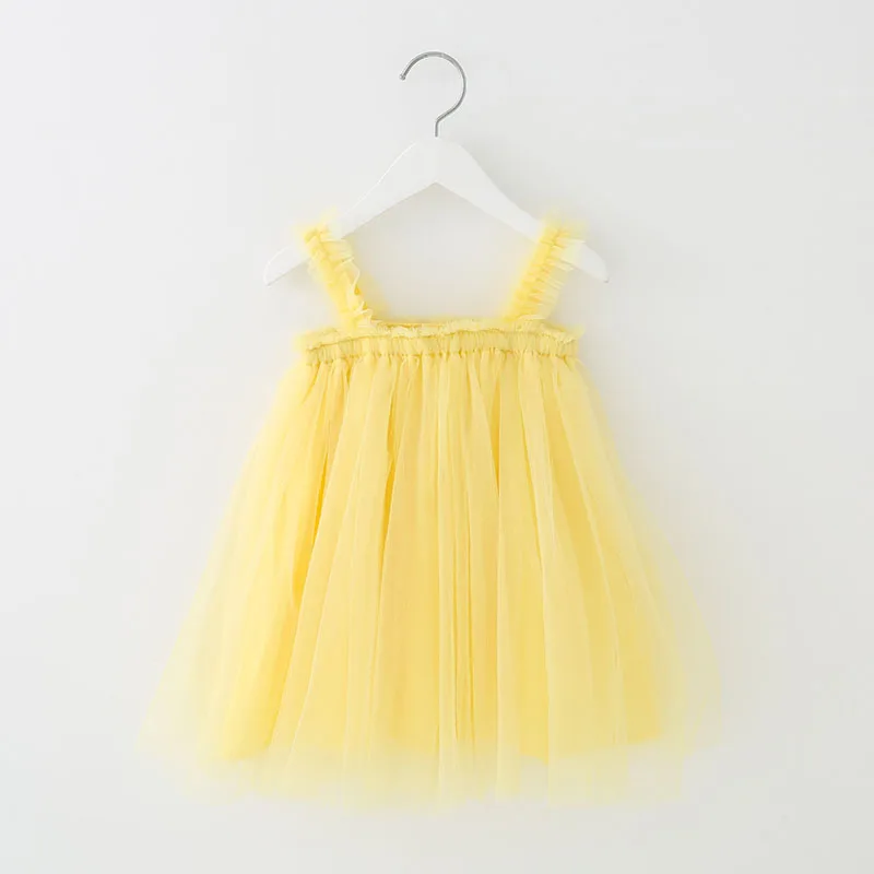 2024 New Summer Little Girls Suspender Princess Dress 8 Colors Elegant Ruffles Solid Color Mesh Dress 9M-6T