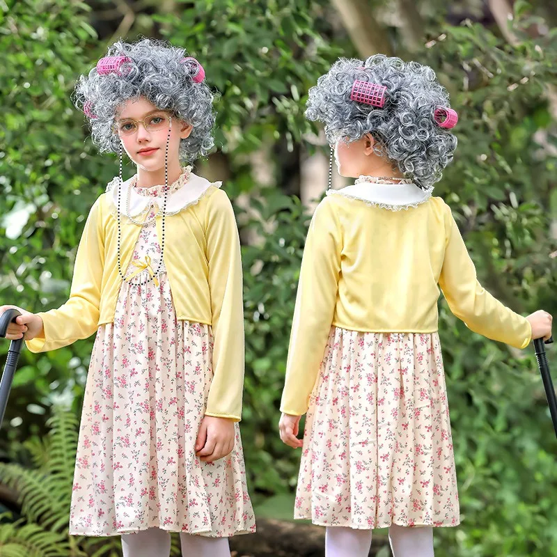 

Детский карнавальный костюм бабушки с цветочным платьем, наряд для косплея бабушки, тематический костюм для игры на 100 дней учебы