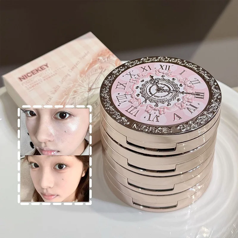 Time Ball Setting Powder Puff, Vintage Clock Decorative Compact Powder, 4 Shades Optional, Oil Control Non-caking Face Powder