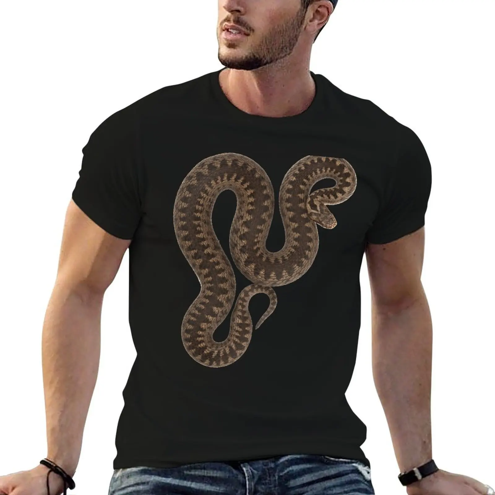 Футболка Vipera berus berus, черная хлопковая футболка, однотонная, для мужчин, дизайнерская футболка, 100% хлопок.