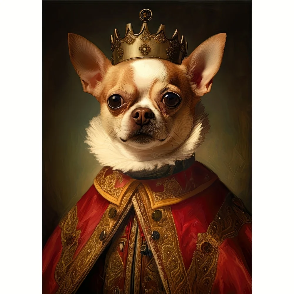 Personalized Royal Pet Portrait - Custom Crowned Dog Canvas Art with Golden Crown, Vintage regal canine painting, Custom Name/Ph - view 5
