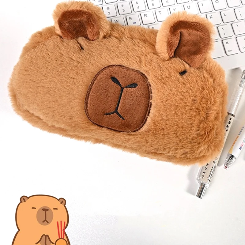 1PC Cute Capybara Plush Pencil Case Cosmetic Bag Guinea Pig Pen Pouch Large Capacity Pencil Bag School Supplies Stationery Box