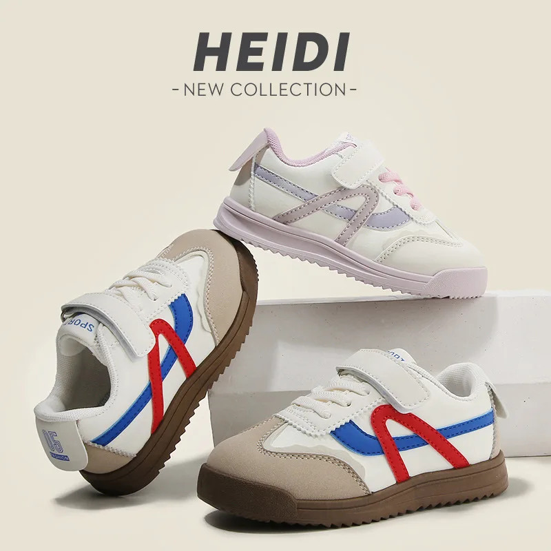 

Children Spring Autumn Soft Soled Low Top Sneakers Boys Forrest Gump Shoes Casual Board Girls Velcro Color Blocking White Shoes