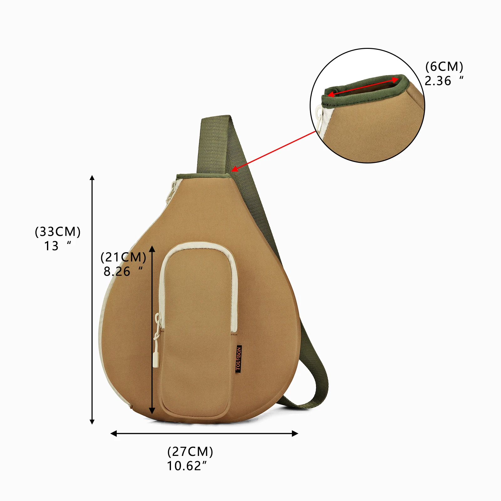 Tourbon Pickleball Paddle Shoulder Bag Sports Padel Racket Crossbody Bag Neoprene Light Weight Adjustable Strap Khaki Outdoors