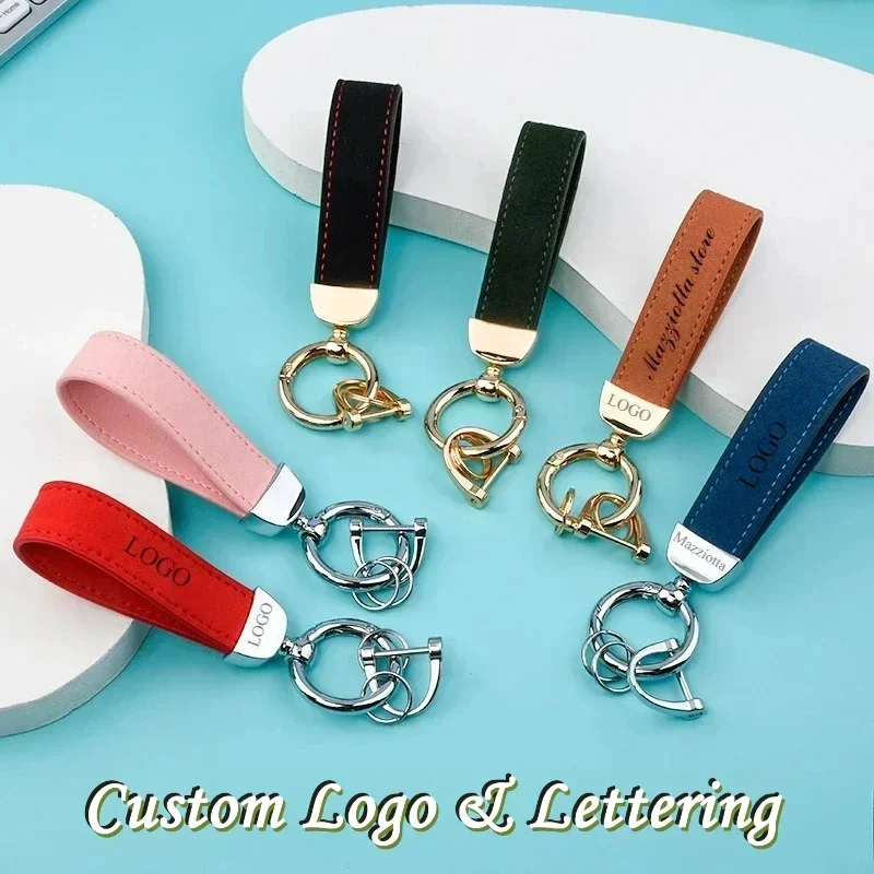 

Custom LOGO Leather Car Keychain PU Pendant Personality Motorcycle Couple Lanyard Horseshoe Keyring Vintage Key Chain Gift