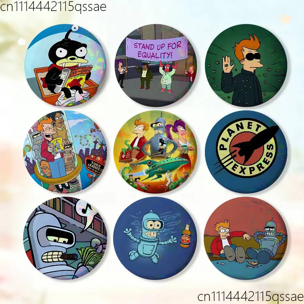 F-Fry F-Futurama Badges Button Round Creative Pin Brooch Badge Bag Decor Accessories Fans Collect Friends Gifts